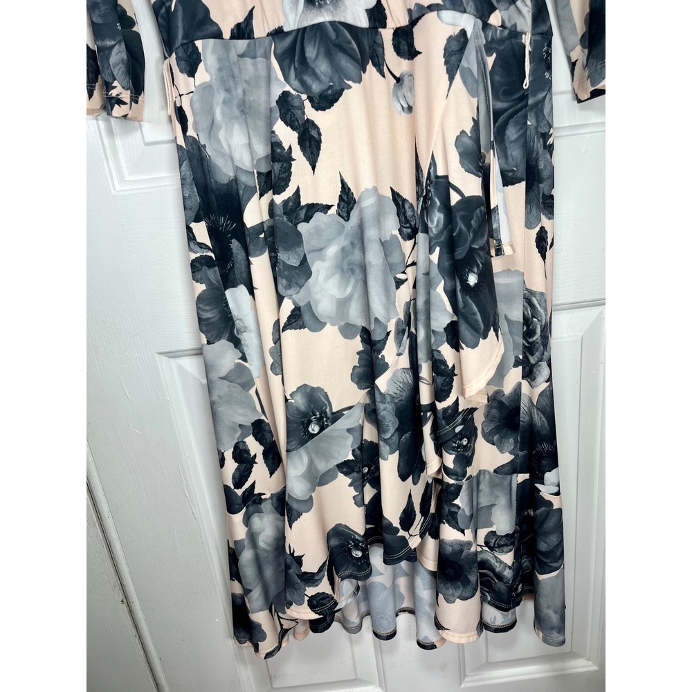 Joseph Ribkoff Dress Women 12 Blush Grey Floral Faux Wrap Midi 3/4 Sleeve - Picture 8 of 9